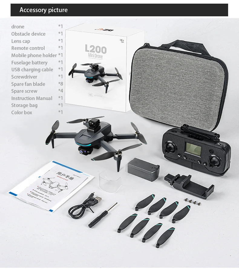 L200 PLUS GPS Drone 5G WIFI Professional 8K 3-axis Gimbal Aerial Brushless Obstacle Avoidance HD Dual Camera Security Drone Toys