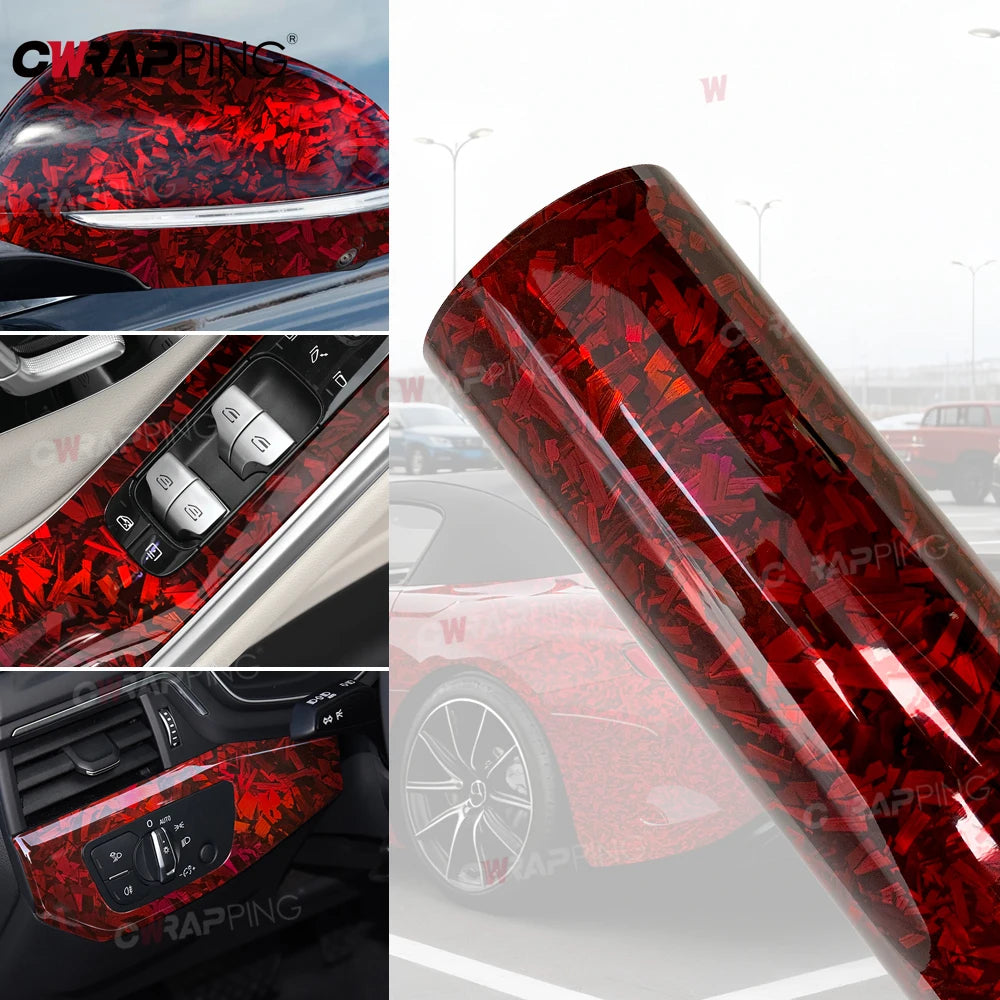 Car Decorating 145cmx300cm Tuning Auto Accessories Laser PET Forged Carbon Wrap Self-Adhesive Rainbow Red Carbon Fiber Vinyl