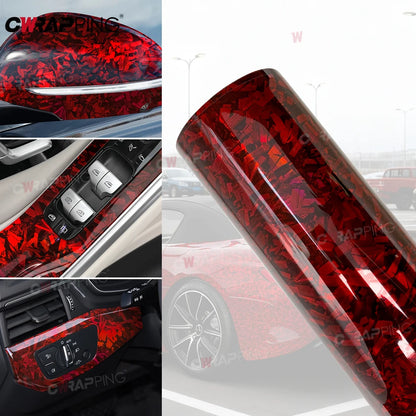 Car Decorating 145cmx300cm Tuning Auto Accessories Laser PET Forged Carbon Wrap Self-Adhesive Rainbow Red Carbon Fiber Vinyl