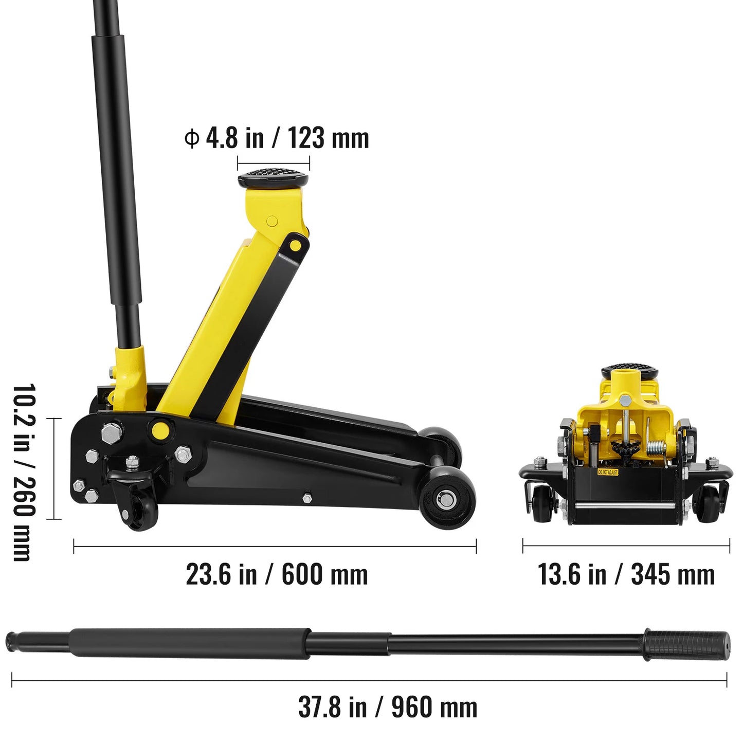 SucceBuy Floor Jack Profile Floor Jack Heavy-duty Steel Racing Floor Jack Quick Lift Pump Floor Jack Lifting Range 3.64"-19.49"