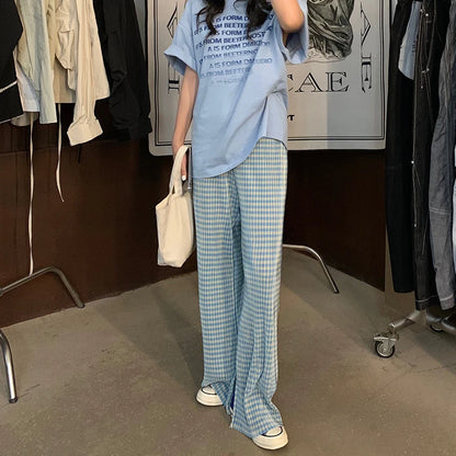 Summer Thin High Waist Casual Wide Leg Pants Women's Folded Texture Split Trousers Cool Korean Style Commute Polyester Cotton
