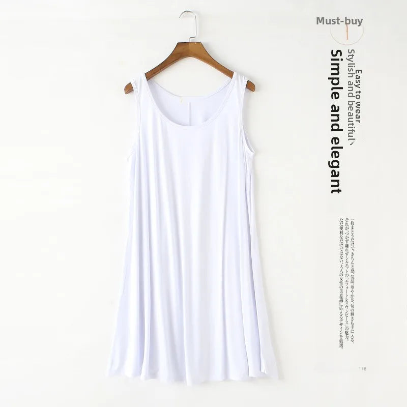Loose Modal Summer Dr Women's Vest Dr plus Size Large 200 Pou Wearable Base Layer Korean Sle round Ne Midi Dr