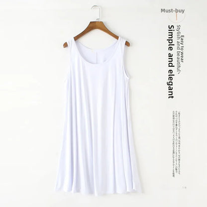 Loose Modal Summer Dr Women's Vest Dr plus Size Large 200 Pou Wearable Base Layer Korean Sle round Ne Midi Dr