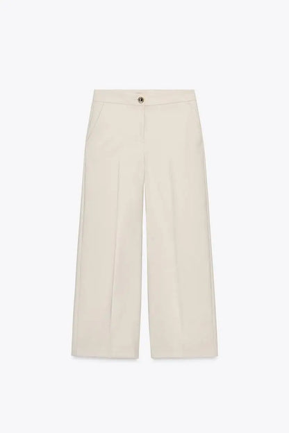 High Waist Wide Leg Pants Zipper Decoration Short Sleeve Turn-down Collar Single Pocket Decoration Fashion Set for Women