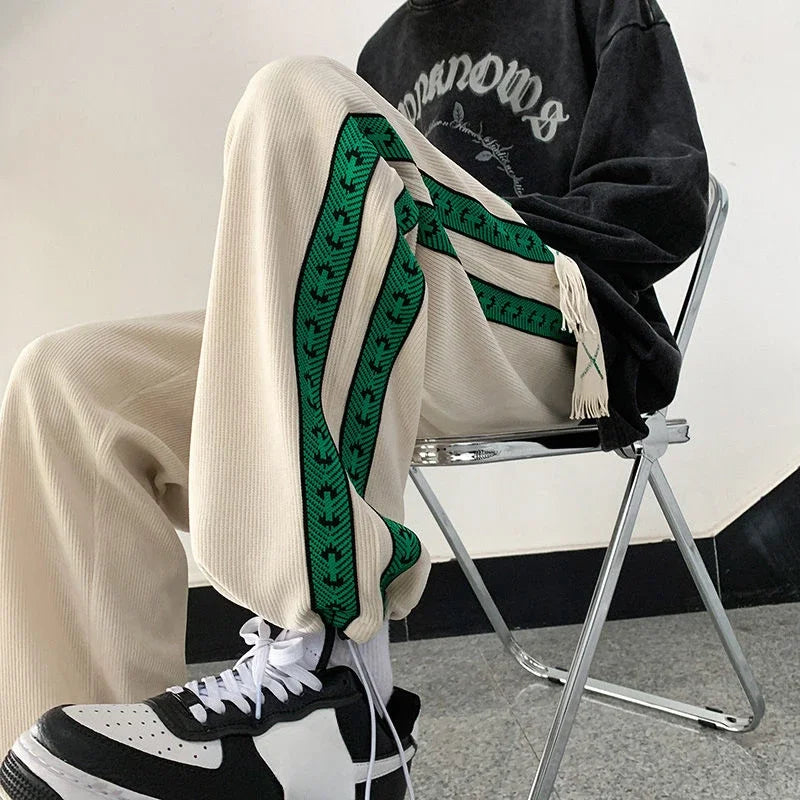 Men's Sweatpants Striped Autumn and Winter Plain Trousers Male Sports Pants Straight Draped Korean Popular Clothes Comfortable