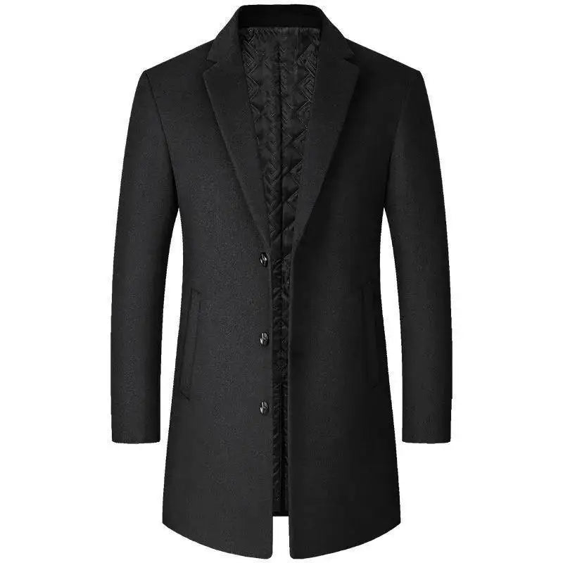 Men's Woolen Coat Autumn Winter Long Style Slim Fit Fashionable Outerwear Rabbit Fur 100% Versatile for All Seasons