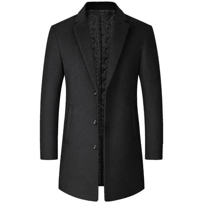 Men's Woolen Coat Autumn Winter Long Style Slim Fit Fashionable Outerwear Rabbit Fur 100% Versatile for All Seasons