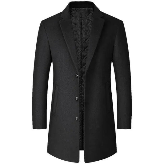 Men's Woolen Coat Autumn Winter Long Style Slim Fit Fashionable Outerwear Rabbit Fur 100% Versatile for All Seasons