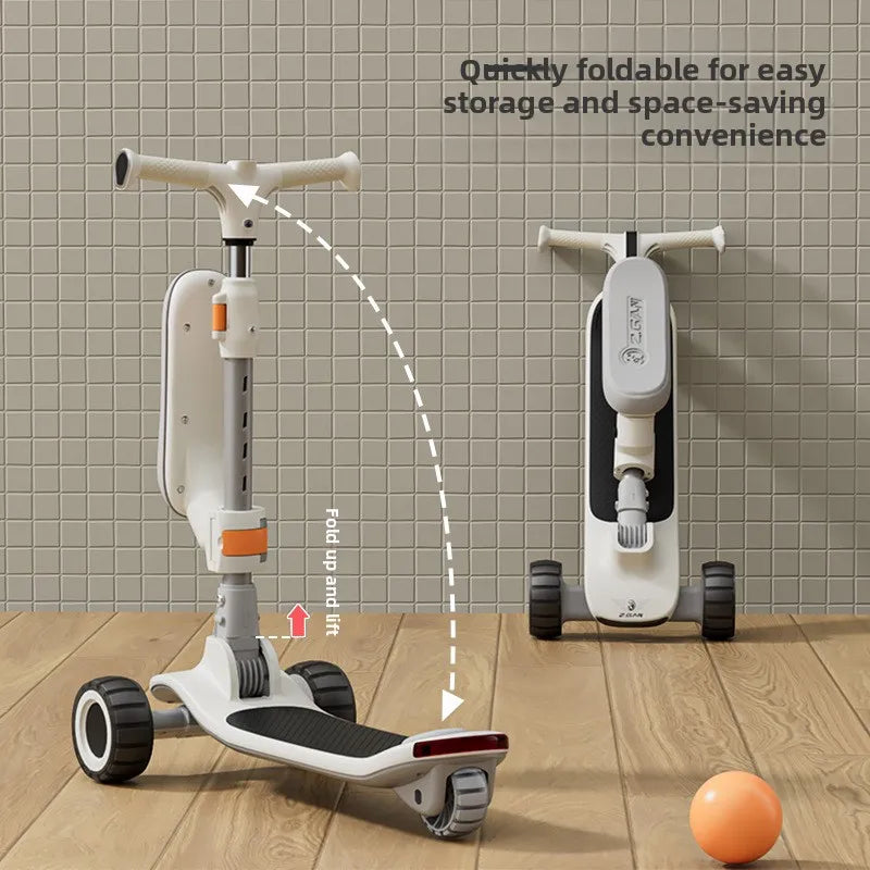Foldable children's scooter for ages 2–8: LED-lit scooter ride-on scooter toy car for older children