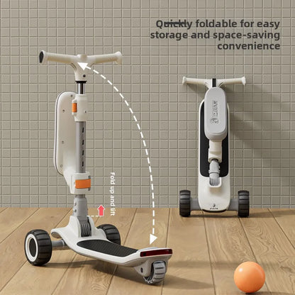 Foldable children's scooter for ages 2–8: LED-lit scooter ride-on scooter toy car for older children
