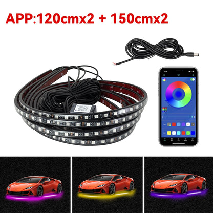 Car Underbody Light Decorative Lamp Neon LED RGB Car Underglow Bottom Light Remote/APP Control Flexible Waterproof LED Strip