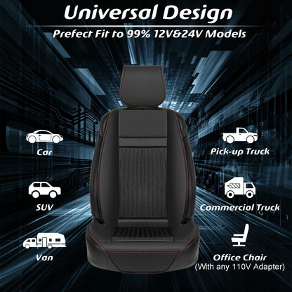 Luxury Heated and Cooling Car Seat Cover, Ventilated Cooling Car Seat Warmer Cushion 12-24V Universal Fit, Classic Black