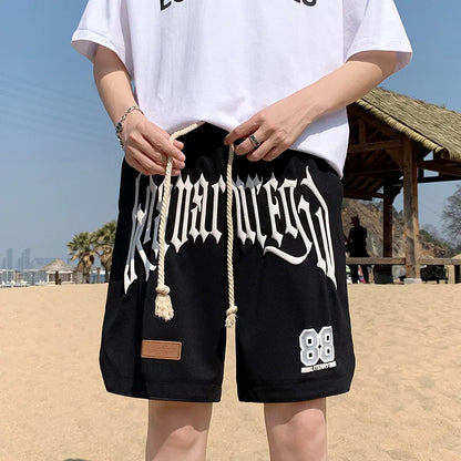 High Street Ice Silk Shorts Men Summer Thin Quick Dry Beach Pants Loose Straight Leg Loose Sports Casual Streetwear Joggers Man