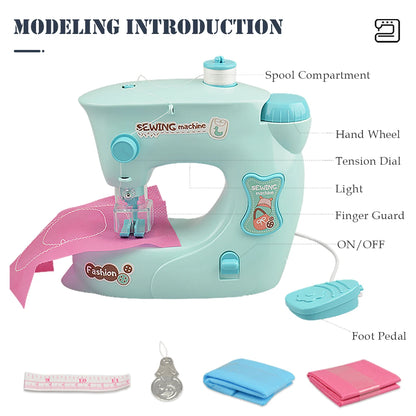 Mini Sewing Machine Toys for Kids, Electric Furniture Model Playing Home Toy with Lights DIY Simulation Sewing Gift for Children