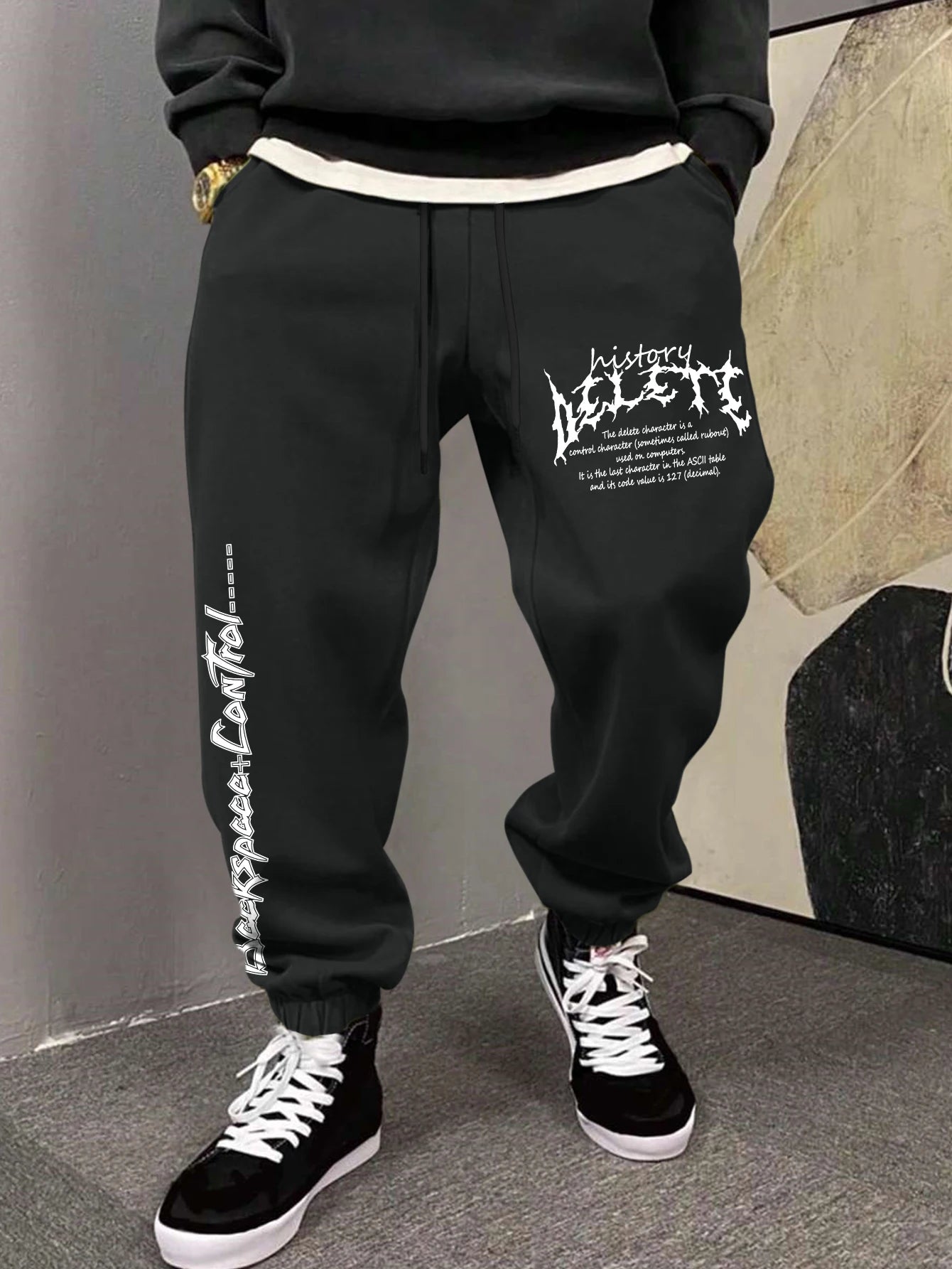 Men's Gothic Sharp Spiky Gothic Font Text Print Sweatpants Elastic Waist Soft Dark Punk Street Hip Hop Joggers