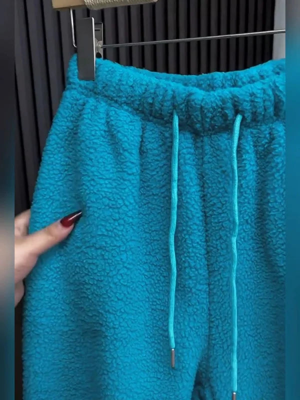 High-End Women's Thickened Fleece Drawstring Casual Pants Winter New Style Soft Drapey Warm Sweatpants Loose Wide Leg Trousers