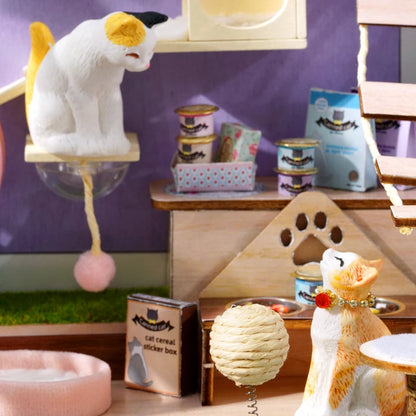 Wooden Miniature Doll House 3D Puzzle Assembly Building Model Kit Cat Shop Small Room Toys Home With Furniture Birthday Gifts