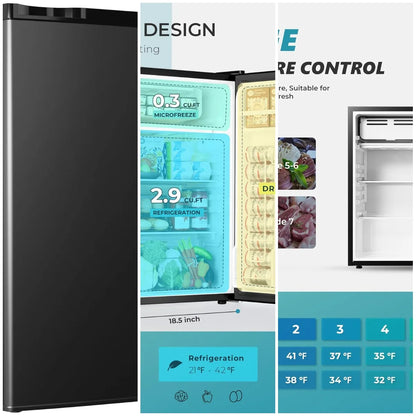 3.2 Cu.Ft Mini Fridge with Freezer, Single Door Compact Refrigerator, Adjustable Thermostat, Mini