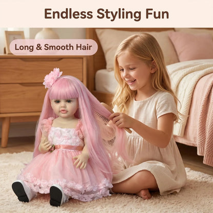 Lifelike Betty Reborn Baby Doll 55CM NPK Full Body Waterproof Pink Hair Princess Toddler Realistic Touch