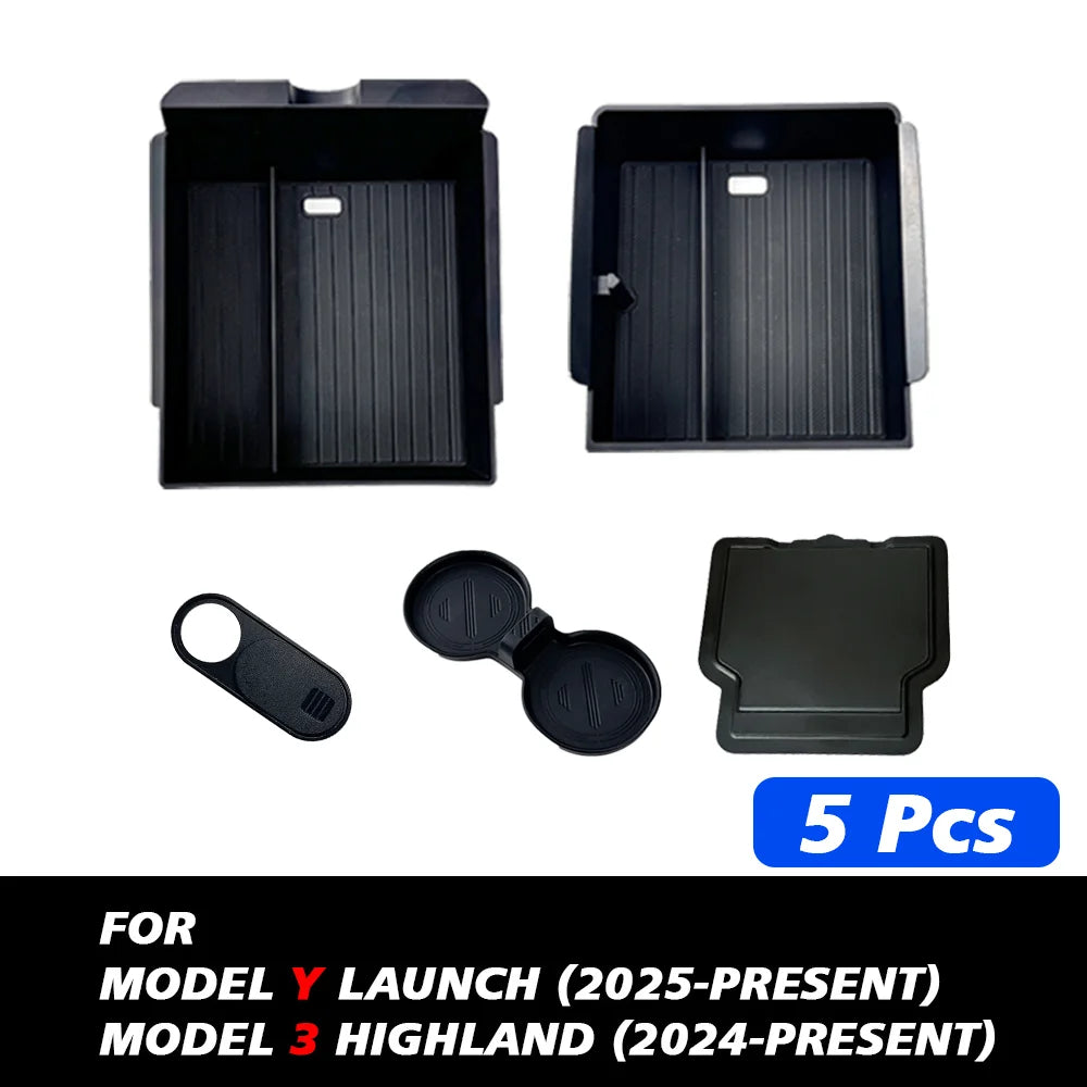 TESY Console & Armrest Storage Box For Tesla New Model YL Y Juniper Launch ABS Silicone Non-slip Mat Upper and Lower Watercup