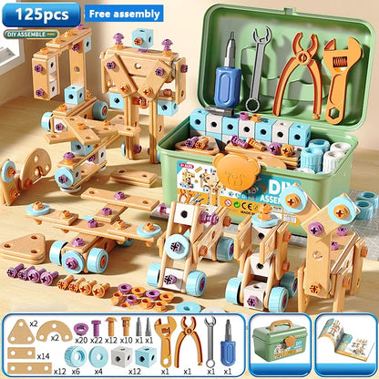 Educational DIY Nut Hand Disassembly Assembly Puzzle Simulated Screwing Toolbox for Kids Shape Insert Blocks Toy for Boys