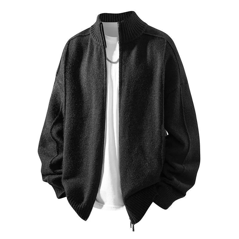 Cardigan sweater, men's knitted sweater, lazy style, high-end feeling, spring and autumn with thick velvet, loose fit for extern