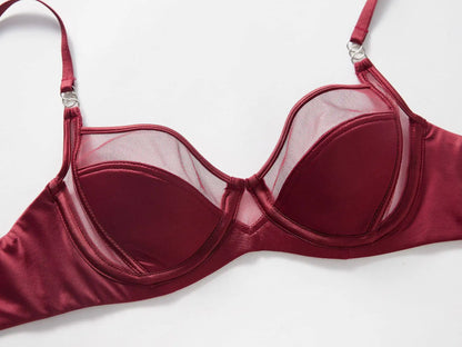 Women Stylish Summer Lingerie Set Satin Soft Wire Bra Push Up Support Anti Sagging Uplifting Minimizing Comfort Daily Wear