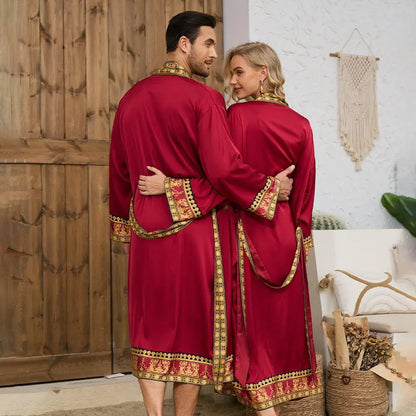 Baroque Style Couple Sleep Robe Long Sleeve Luxury Satin Bathrobe WP3403 Oversize Autumn Winter Home Clothes Men's Robe