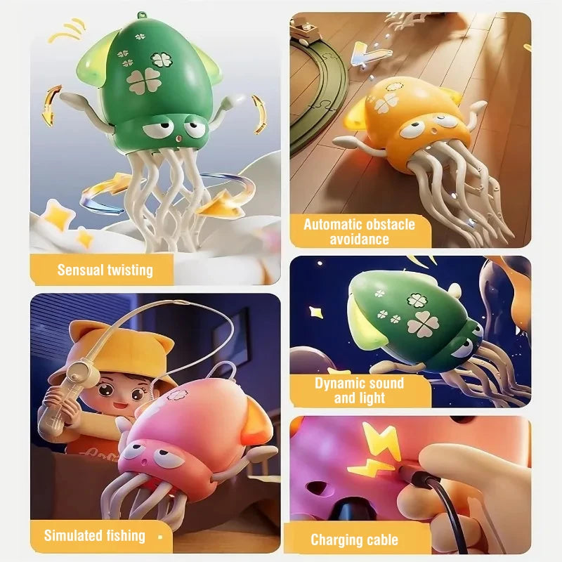 Funny Dancing Jellyfish Squid Fish Dancer Toys for Kids Automatic Obstacle Avoidance Walking Electronic Toy for Baby Children