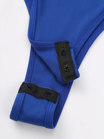 Mens Athletic Bodysuit Shirt Round Neck Short Sleeve High Cut Leotard Button Crotch Jumpsuit Rompers Bodybuilding Yoga Underwear