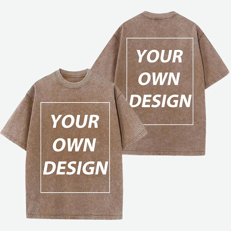 Personalized Custom Your Photo T Shirt Mens Summer Cotton Washed T-Shirt Breathable Fashion Short Sleeve Street Casual Retro Top