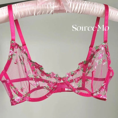 Elegant French Lace Bra Set Women Floral Embroidery Soft Underwire Ultra Thin Large Bust Support Sheer Mesh Lingerie BANERDANNI