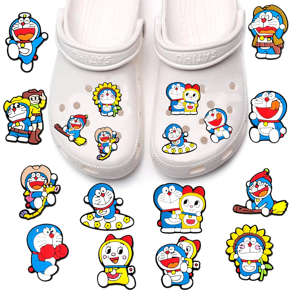 12-50Pcs Mixed Dorae Shoe Charms For Clogs Cartoon Series Shoe Decoration Premium Quality Popular Charms Accessories Great Gift