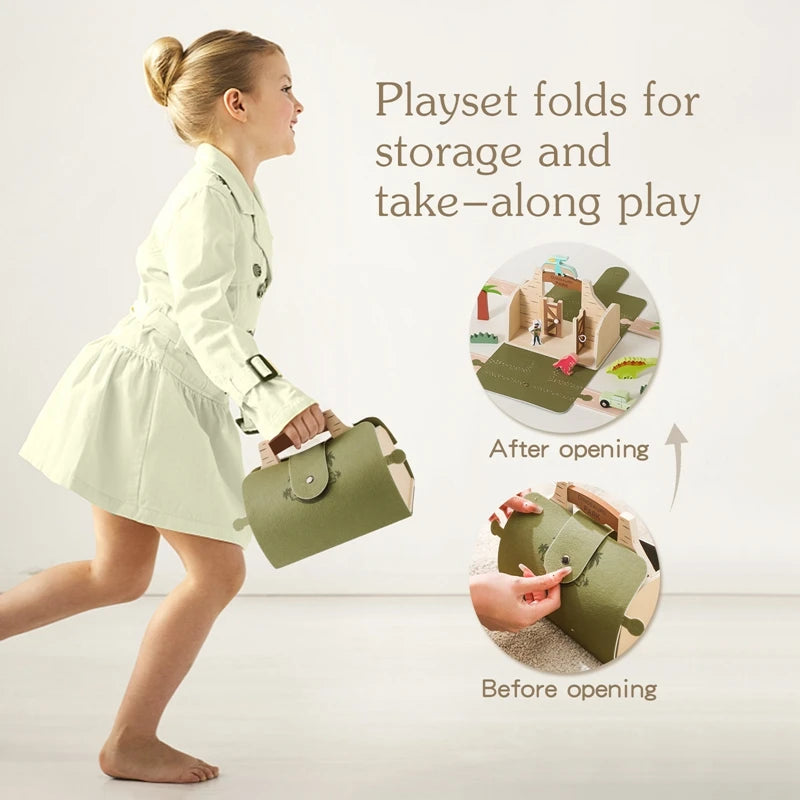 Wooden Felt Dinosaur Track Scene Toy Wooden Blocks Display Toys Baby Block Stacking Game Baby Mind Diverging Toy Room Decoration