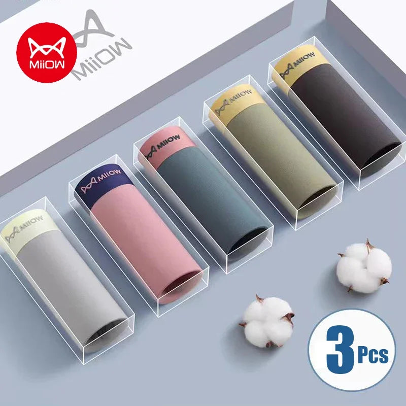 MiiOW 3Pcs Cotton Antibacterial Crotch Men's Panties Comfortable Winter Men Underwear Boxers Dry Seamless Mens Underpants Trunks