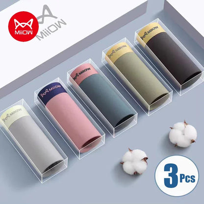 MiiOW 3Pcs Cotton Antibacterial Crotch Men's Panties Comfortable Winter Men Underwear Boxers Dry Seamless Mens Underpants Trunks