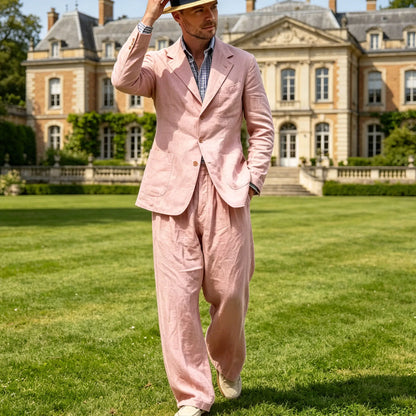 Men's Linen Suit 2 Pieces Luxury Slim Fit Casual Blazer Straight Leg Pants Breathable Wrinkle Resistant Lightweight For Wedding