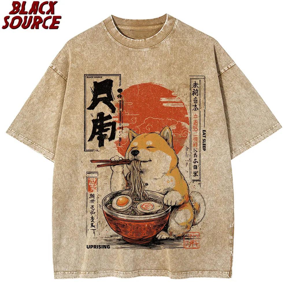 T395 Kawaii Shiba Inu Eating Ramen - Dog Lover Gift T-Shirt Print Original Design Gifts T Shirts Graphic T Shirts Mens Clothing