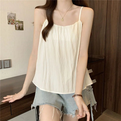 Loose Cotton Linen Tank Top Sleeveless Base Layer Outerwear Summer New Style Slimming Vest Big Size Belly Folded Commute Style