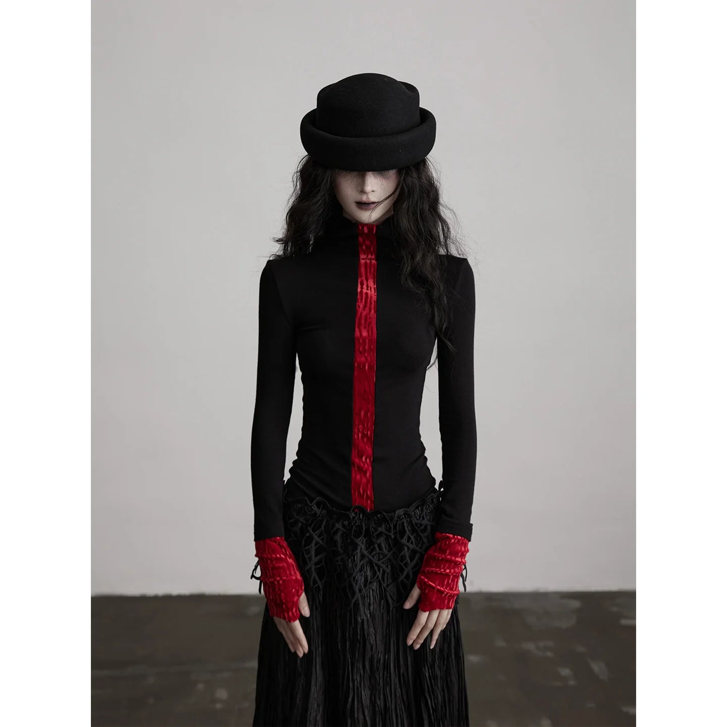 Erwofeina Gothic Patchwork Women's T-shirt Black Long Sleeve Turtleneck Slim 2000s Clothes Y2k Tees Female Clothing Autumn Tops