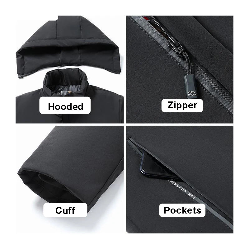 New Hooded Warm Parka With Pockets Winter Jackets for Men's Winter Coats Windbreak Fleece Lining Men's Winter Jacket Coat Luxury