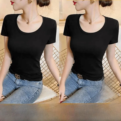 Summer Women's Slim Fit Short Sleeve T-Shirt Half Sleeve Base Shirt Versatile Base Layer Top Quality Polyester Fiber Commute ...