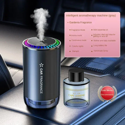 Car Aromatherapy Perfume with Automatic Spray Aluminum Alloy Metal Odor Remover with Colorful Star Ceiling Atmosphere Light
