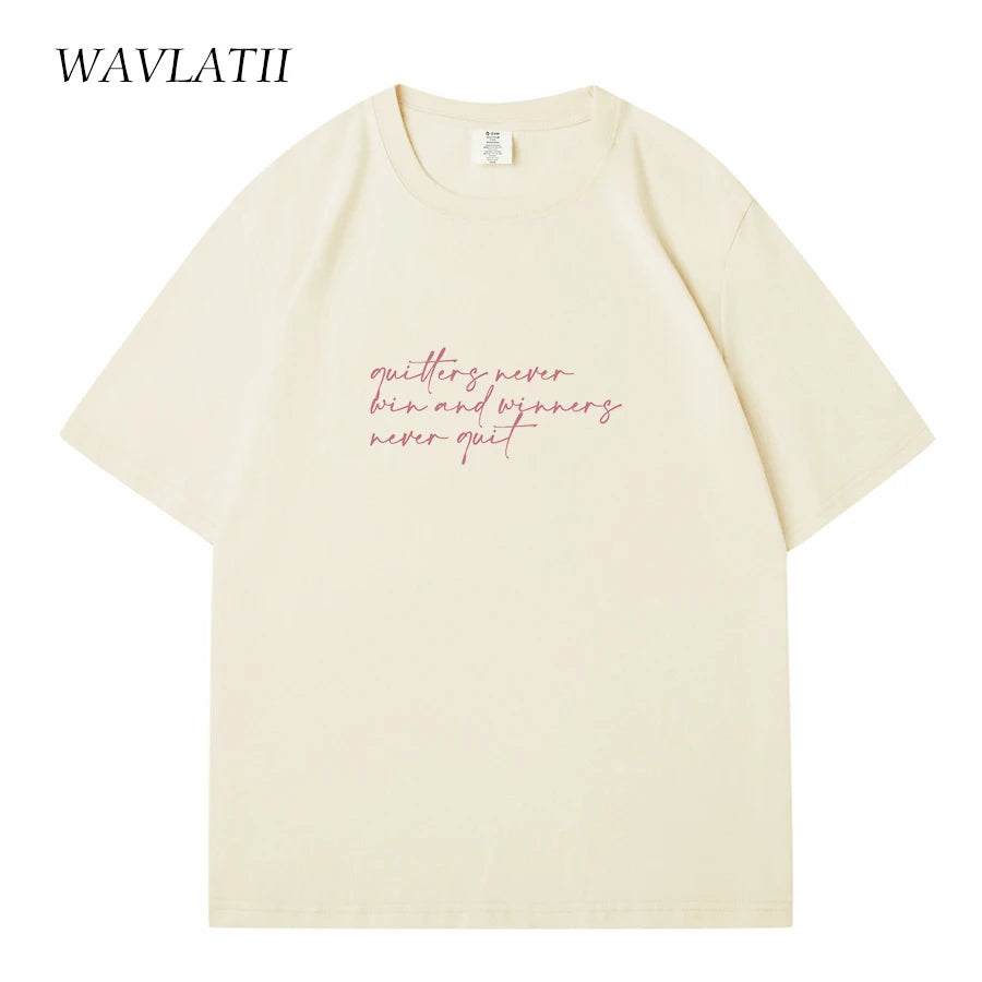 WAVLATII Women New Letter Printed T shirts Female White Casual Cotton Tees Lady Purple Summer Short Sleeve Tops for Young WT2342