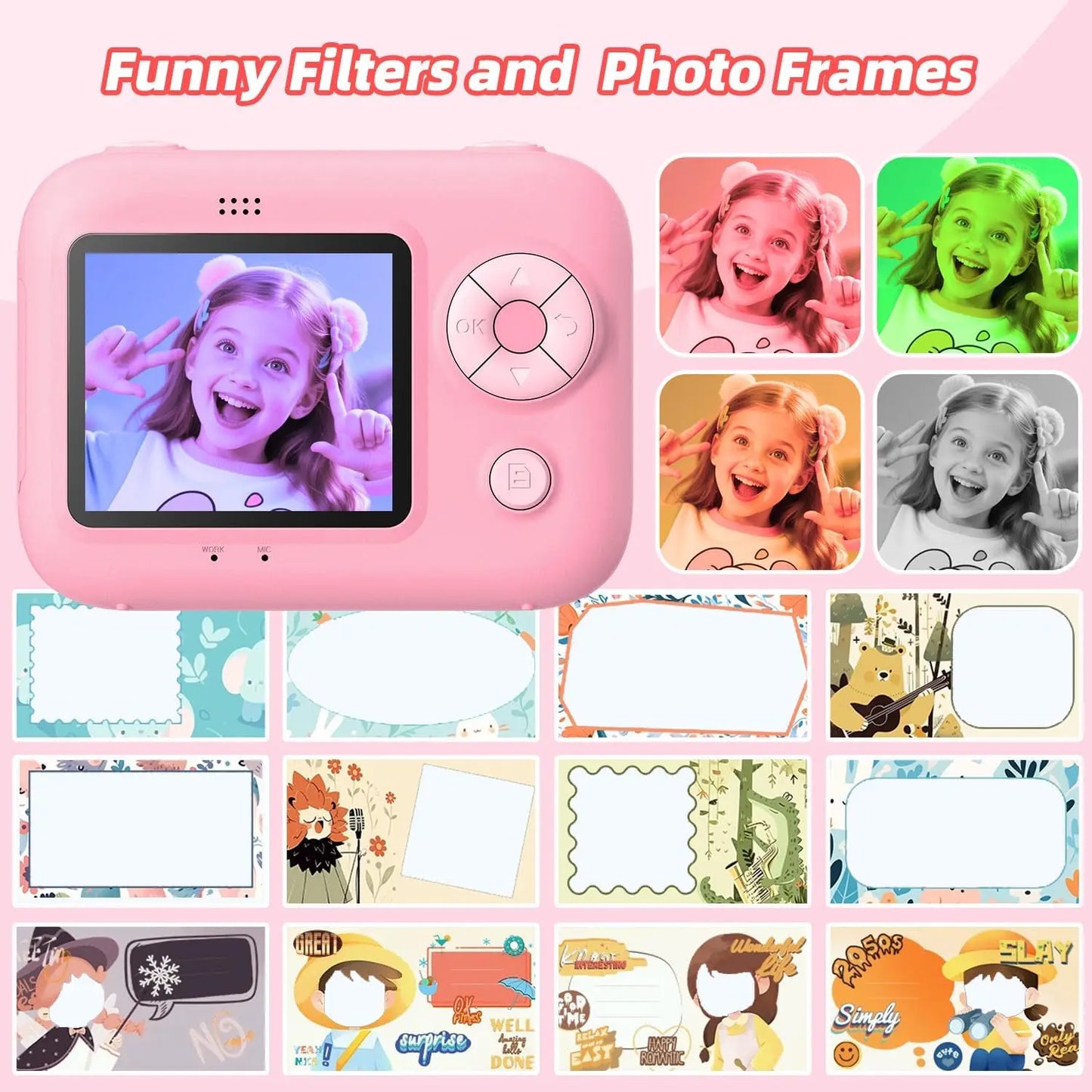 Kids Instant Print Camera with 5 Rolls Print Paper 1080P HD Toddler Selfie Camera for Children Best Christmas Birthday Gifts Toy