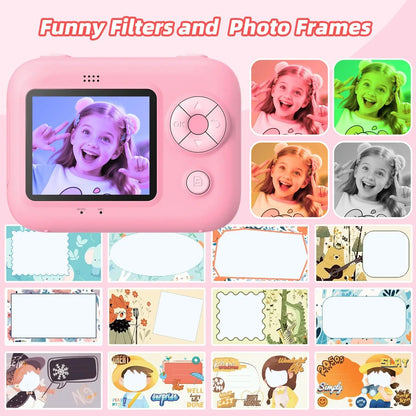 Kids Instant Print Camera with 5 Rolls Print Paper 1080P HD Toddler Selfie Camera for Children Best Christmas Birthday Gifts Toy