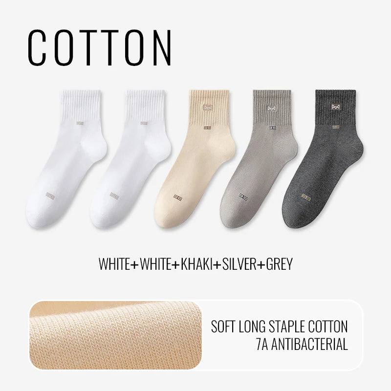 MiiOW 100% Pure Cotton Socks Men Business Dress Long Sock Black White Antibacterial Anti Odor Crew Socks Breathable Sport Sock
