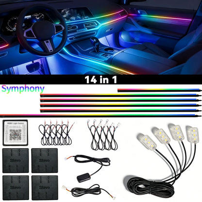 Symphony Streamer Car Ambient Light Interior LED Full Color RGB Neon Acrylic Strip Atmosphere Lighting Kit App