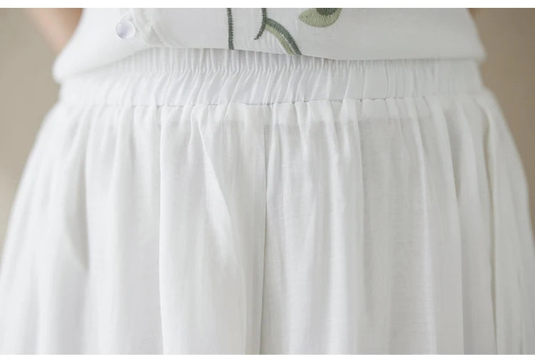 New National Style Heavy Embroidery  Set Women Summer Loose plus Size Fringed Wide Leg Pants Skirt Slimming Two Piece Set