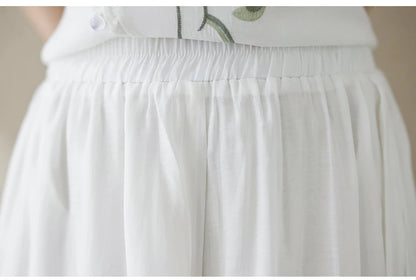 New National Style Heavy Embroidery  Set Women Summer Loose plus Size Fringed Wide Leg Pants Skirt Slimming Two Piece Set
